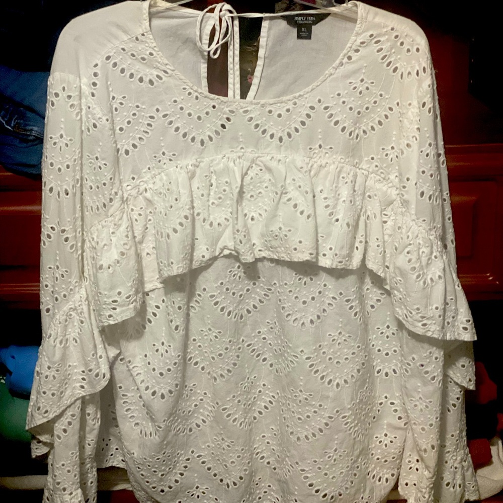 Long Sleeved White Eyelet Blouse